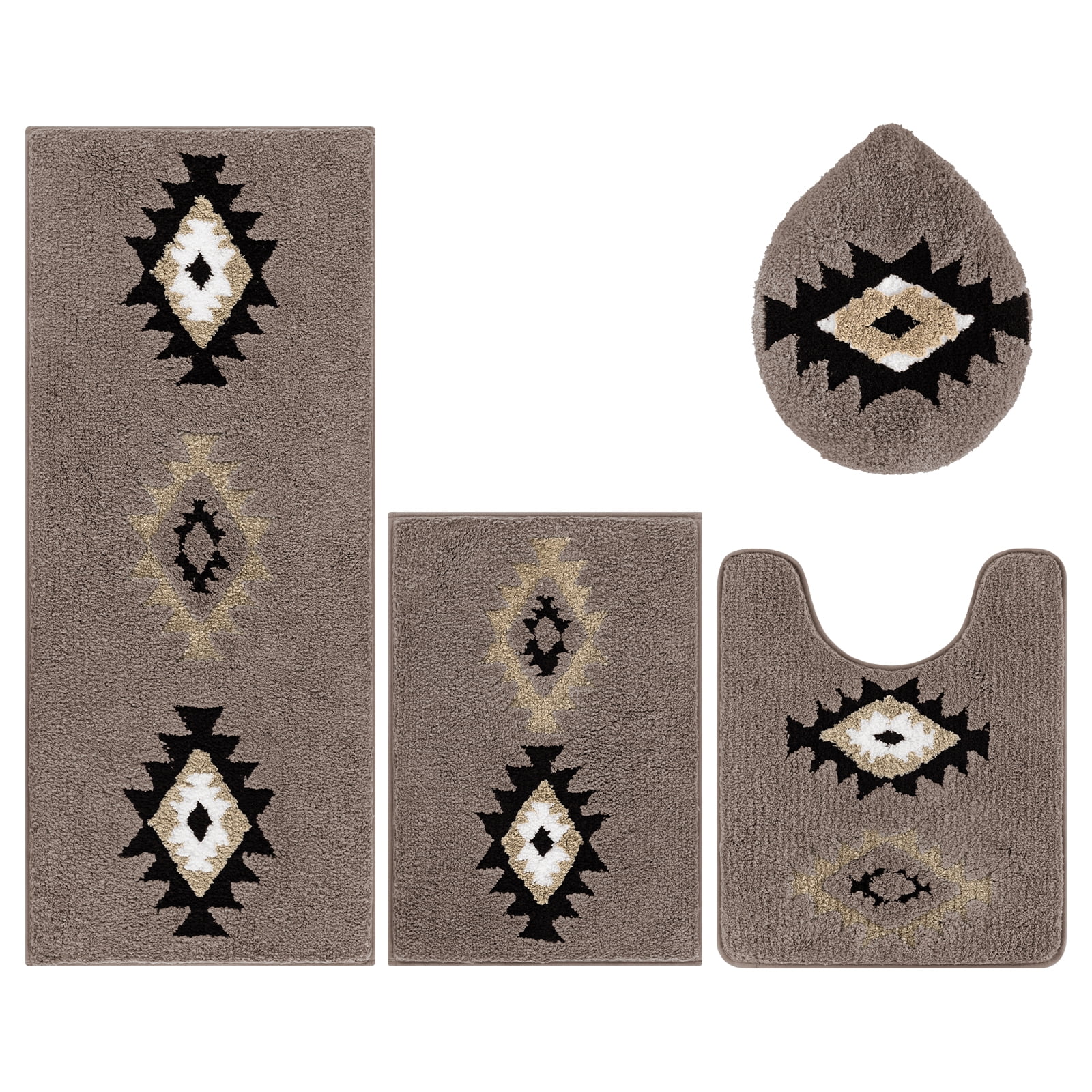 Bathroom Rugs Sets 4 Piece with Toilet Lid Cover, Non Slip Bathroom Mats Extra Soft Chenille Bath Rugs Absorbent Shaggy Rugs Perfect Plush Mats U-Shaped Toilet Rug and Toilet Cover Kitchen