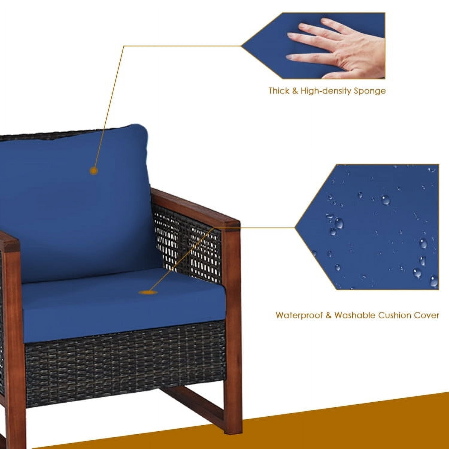 Aimee Lii 3 Pieces Patio Rattan Furniture Set with Washable Cushion and Acacia Wood Tabletop, Small Patio Set, Navy Aimee Lii 3 Pieces Patio Rattan Furniture Set with Washable Cushion and Acacia Wood Tabletop, Small Patio Set, Navy