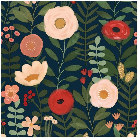 HAOKHOME Floral Peel and Stick Wallpaper Boho Pink Navy Removable Wall Paper for Bathroom 1 7.3" x 118"
