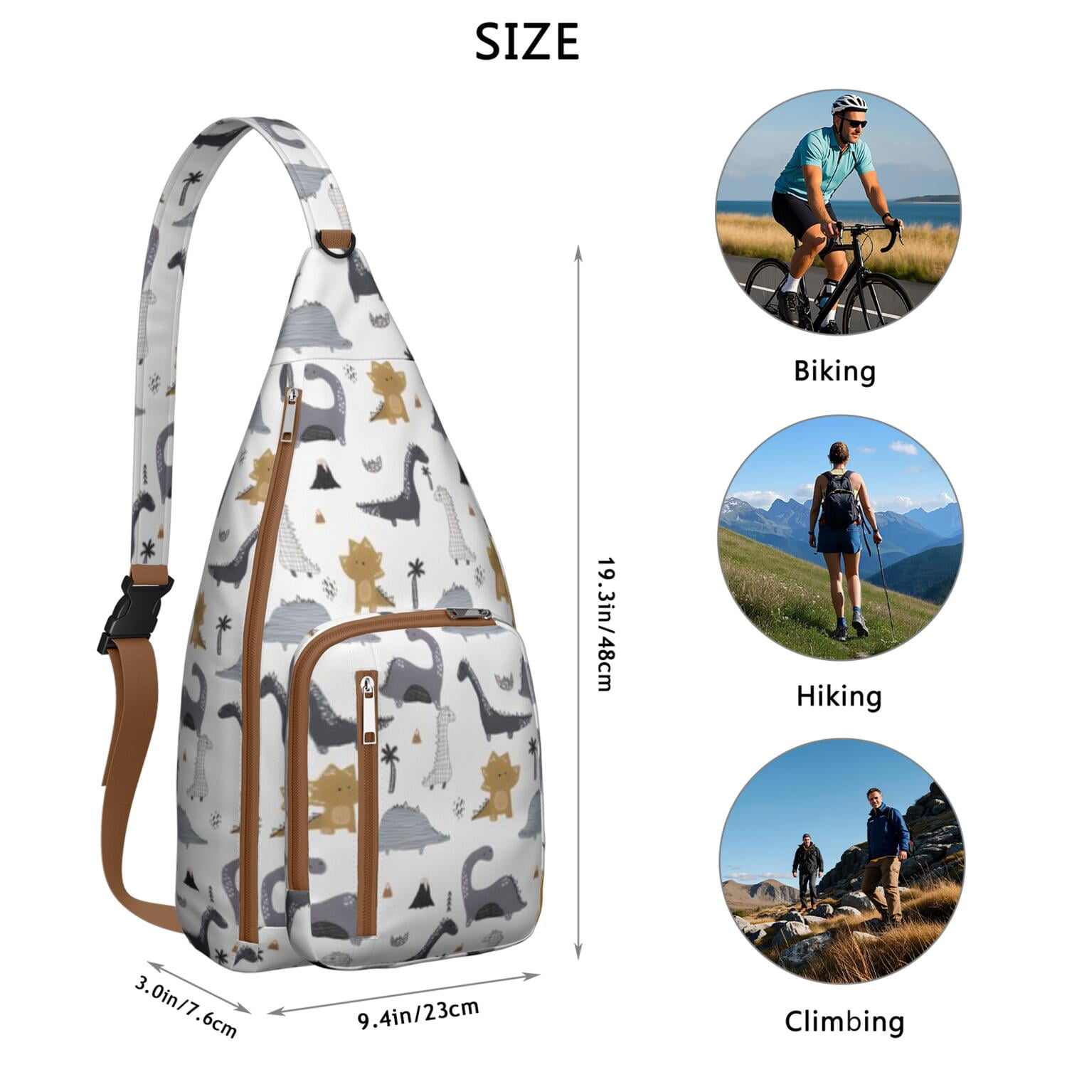 Retro Dinosaur Print Sling Backpack – Lightweight Crossbody Bag for Hiking, Travel & Daily Adventures