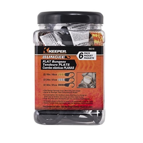 Keeper 8865560 Flat Bungee Cord, Assorted - Pack of 6