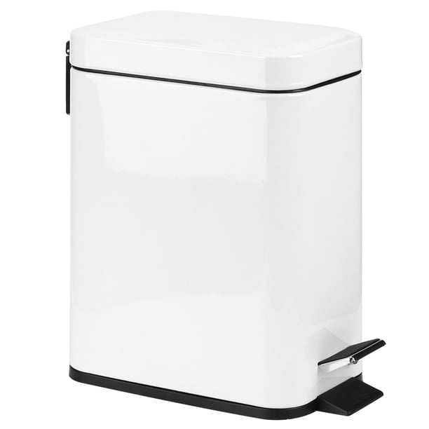 Cubo de basura con pedal silencioso de acero inoxidable para baño o cocina, color blanco, 5 l