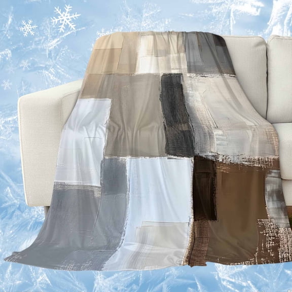 Modern Brown Beige Cooling Blanket, Lightweight Breathable Summer Throw Blanket with Double Sided Cold Effect, Grey White Color Blocks Picnic Beach Blankets Bed Sheet for Hot Sleepers 50"x60"
