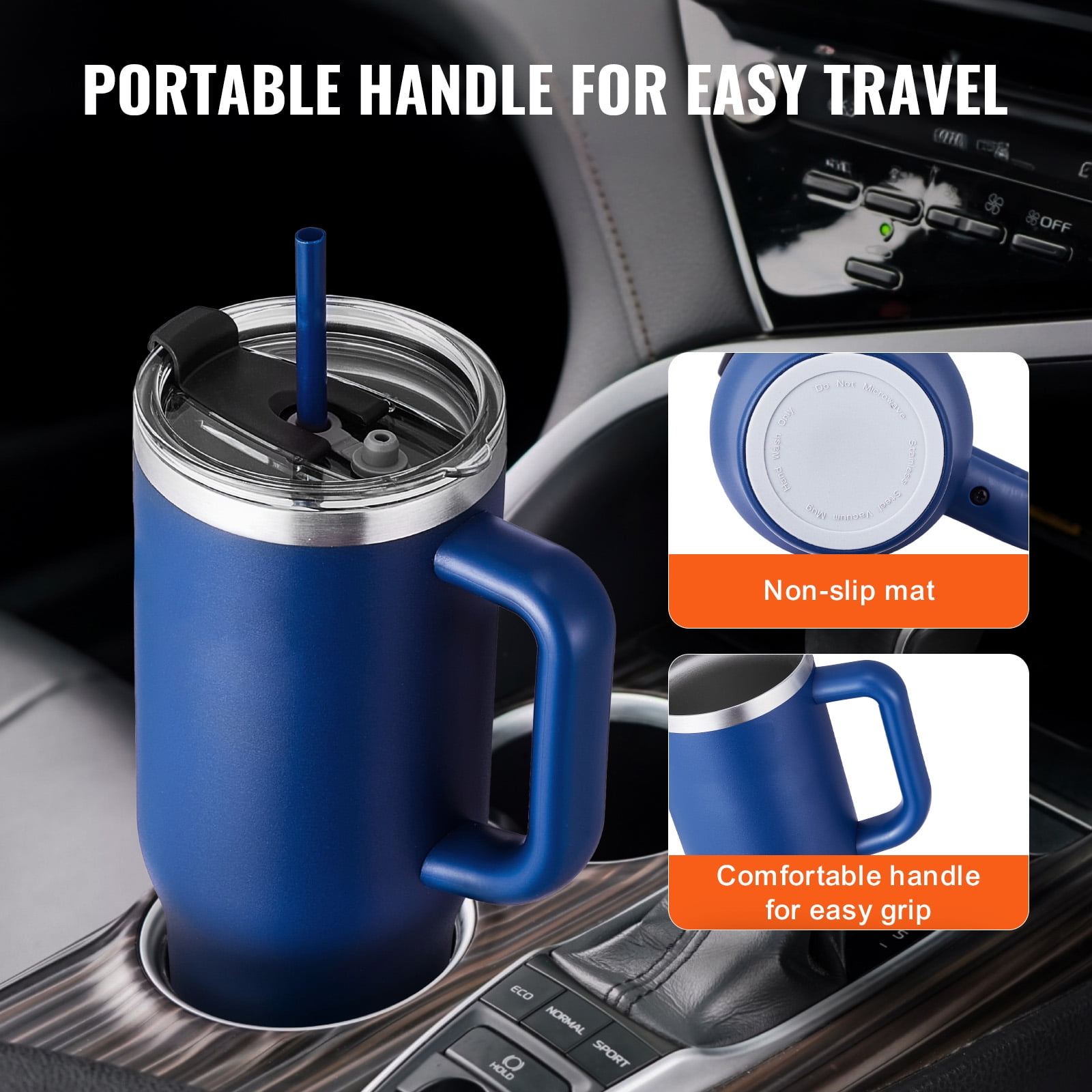 KFFKFF 40 oz Thermally Protected Water Container, Metallic Athletic Beverage Holder with Cover, Portable Journey Java Tumbler Dual Layered, Leakproof Wilderness Hydration Vessel, Blue