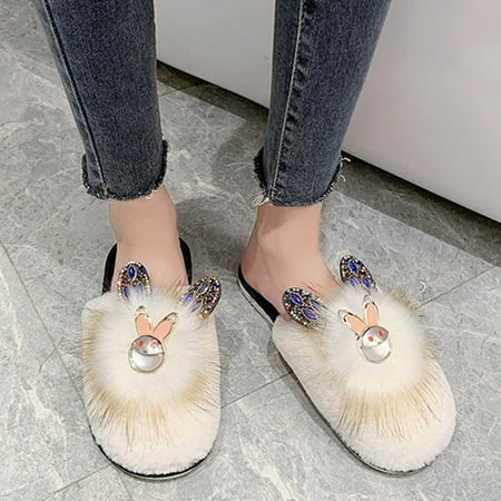 

purcolt Women s Cozy Memory Foam Slippers Fuzzy Lined House Slippers Cute Bunny Plush Sandals Non-Slip Fluffy Furry Slides Winter Warm Indoor Outdoor Shoes