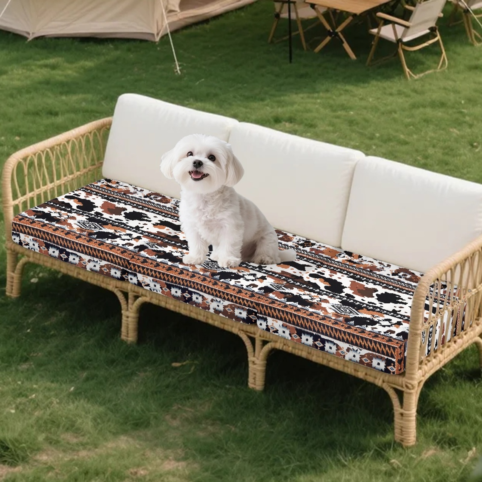 COEQINE Individual Seat Cushion Cover, Couch Cover for 3 Cushion Couch, Stretch Spandex Fabric Sofa Slipcover Pet Friendly Furniture Protector, 3-Seater, American Tribal Cow Print Brown Black