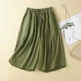 thumbnail image 4 of Summer Savings Clearance Capri Pants, Women Summer Fashionable Solid Color Casual Versatile Drawstring Elastic Waist Linen Wide Leg Pants(Green,XXL), 4 of 8