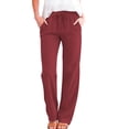 thumbnail image 2 of Bloomae Womens Casual Waffle Knit Lounge Pants Lightweight Drawstring Elastic High Waist Textured Palazzo Pants Loose Fit Wide Straight Leg Beach Vacation Trousers with Pockets, 2 of 10