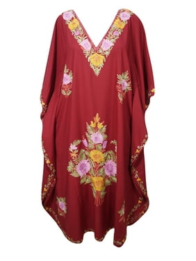 Mogul Embellished Floral Maxi Caftan Cover Up Stylish Resort Wear Beautiful V Neck Long Evening Dress 3XL