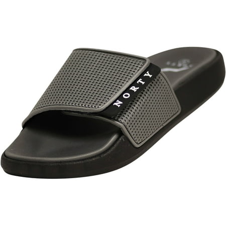 

NORTY Mens Adjustable Slide Sandals Adult Male Footbed Sandals Grey Black