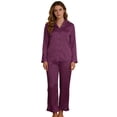 thumbnail image 2 of ylioge Womens Satin Pajama Sets Lightweight Solid Color 2 Piece Homewear Outfits Casual Solid Color Long Sleeve Shirts Straight Leg Pants Pajamas Set, 2 of 3