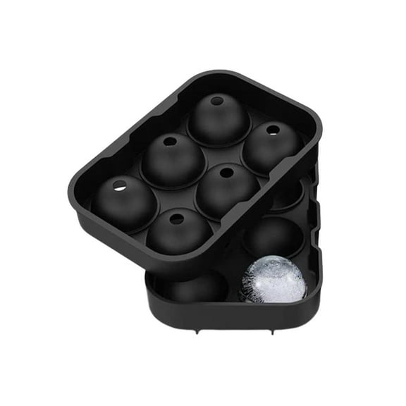 6 Round Ice Ball Maker Mold Black，Ice Ball Maker Round Large Ice Cube Trays Silicone Ice Cube Tray Sphere Ice Ball Maker for Bourbon Brandy for Whisky Lover Reusable