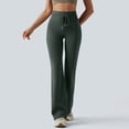 thumbnail image 5 of Women Straight Leggings Bottoms Wide Leg Pants High Waist Stretchy Comfy No Front Seam Yoga Workout Gym Pants (Dark Green,S), 5 of 6