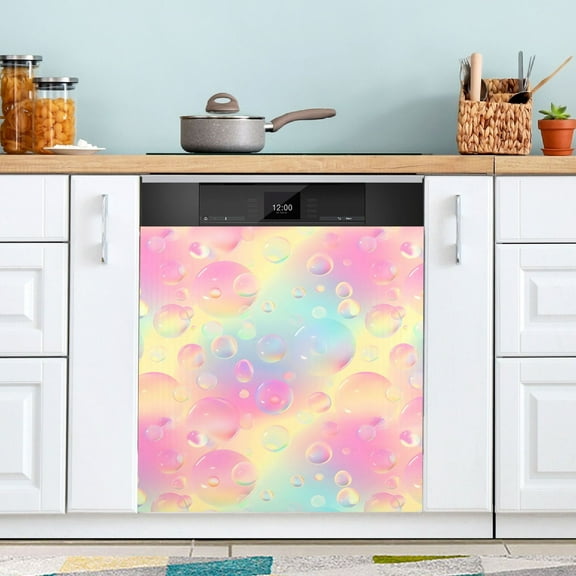 Dishwasher Magnet Cover Magnetic Fridge Door Cover Home Kitchen Decor Colorful Bubbles 23"x 26"