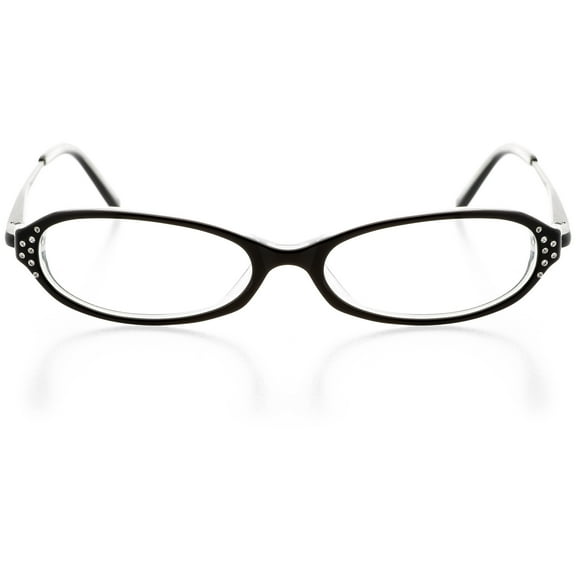 Womens Optical Eyewear - Oval Shape, Plastic Full Rim, Black Crystal
