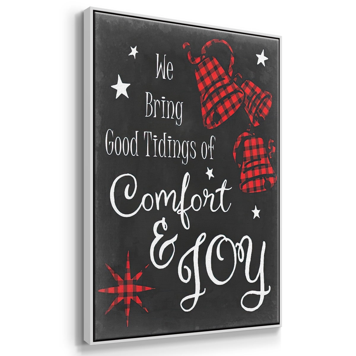 Comfort and Joy in Red - Framed Gallery Wrapped Holiday Canvas - 25 x 37 - White Frame