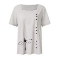 thumbnail image 5 of Scyoekwg Hauts Habillés pour Femmes Tendance Col Rond Boutons Manches Retroussables Hauts Mode Imprimé Graphique T-Shirt Confortable Manches Courtes T-Shirts Décontractés Amples Été Blouses Légères (Blanc, m), 5 of 5