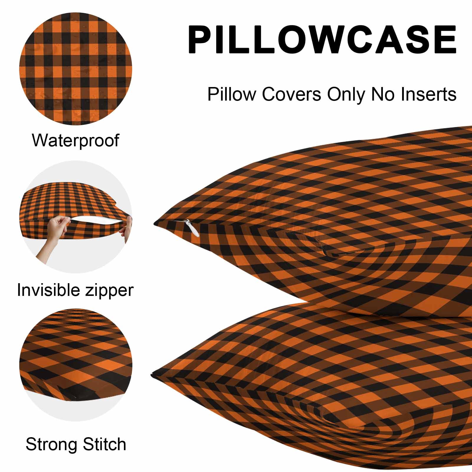 Black Orange Plaid Outdoor Pillow Covers 16x16 Inch Throw Pillow Covers Set of 2 Waterproof Decorative Pillow Cases Farmhouse Buffalo Check Gingham Cushion Covers for Patio Furniture Garden Couch