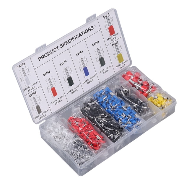 Juego De Terminales De Tubo Terminales Prensados en Frío Multifunción Conductividad De 1200 Piezas Con Caja De Almacenamiento Para Interruptor De Dispositivo Anggrek Eléctricas