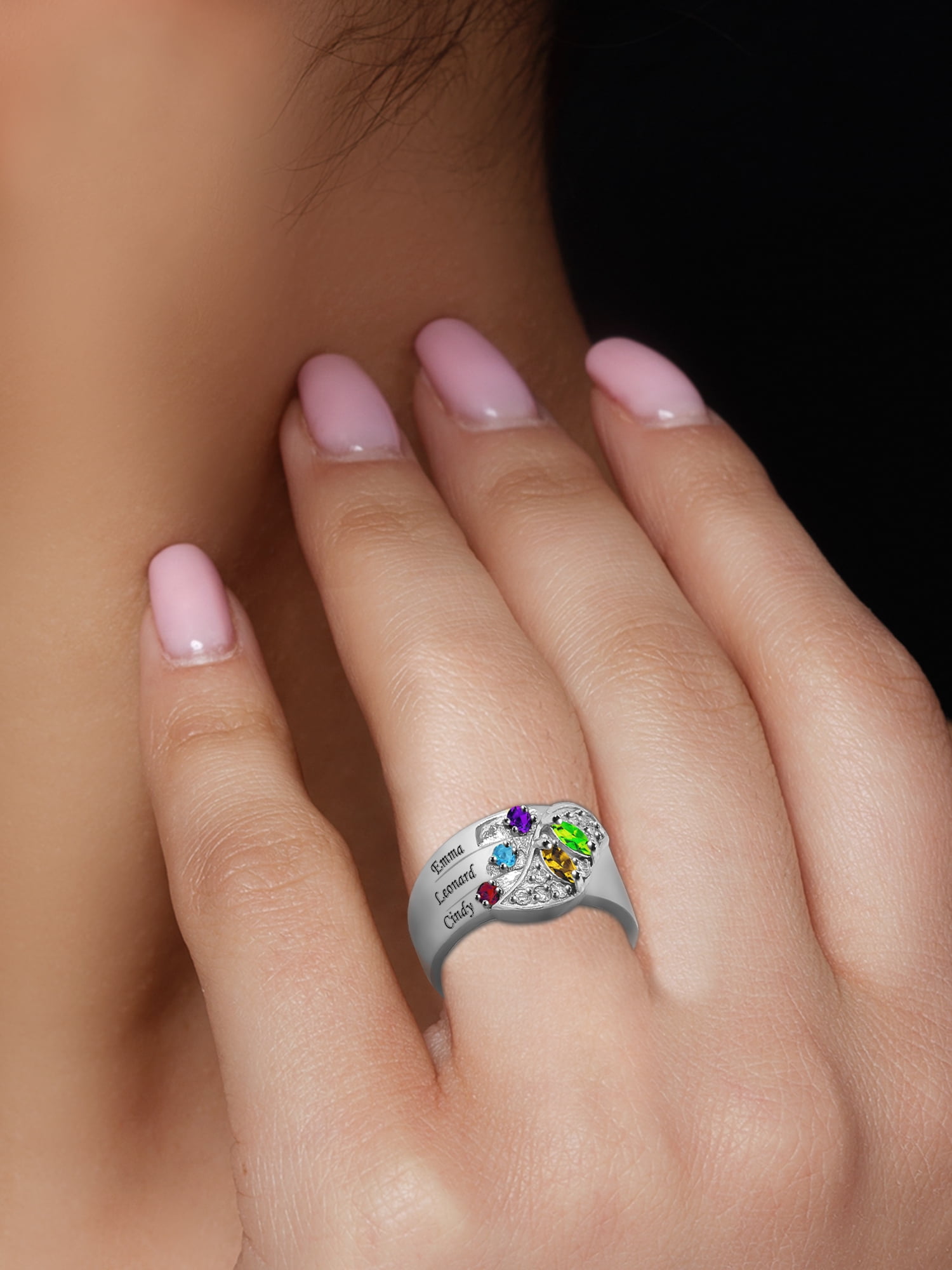 Laser Engraved Family Ring with Up to Five Birthstones