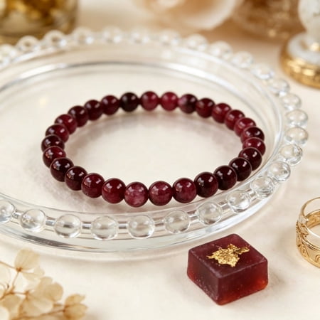 Natural Red Garnet Blessing Bracelet - Genuine Red Gemstone Beaded Bracelet for Protection & Positive Energy