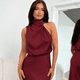 thumbnail image 2 of Elegante vestido de noche de satén con cuello halter y sin mangas para mujer (M), 2 of 6