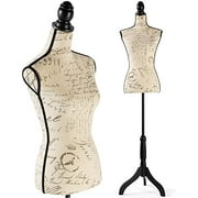 HWUNY  Beige Female Mannequin Torso Body Manikin Dress Form with Black Adjustable Tripod Stand Clothing Dress Jewelry Display ( Printing )