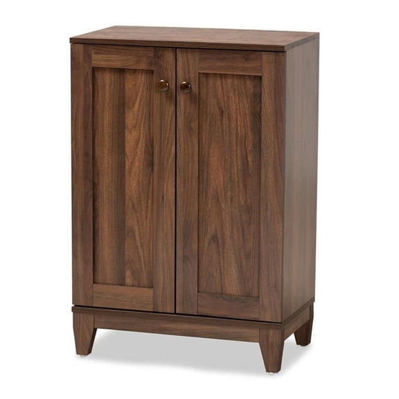 Bowery Hill Walnut Brown Finished Wood 2-Door Shoe Storage Cabinet