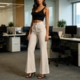 thumbnail image 4 of Cmfcve Flare Dress Pants for Women Stretchy High Waisted Business Work Trousers Button Fly Casual Trousers with Pockets, 4 of 7