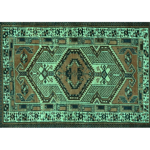 Ahgly Company Machine Washable Indoor Rectangle Persian Turquoise Blue Traditional Area Rugs, 8' x 12'