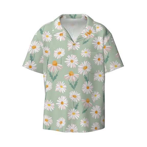 Xecao offers the Daisies Flowers for Men's Casual Short-sleeved Shirt, a button-up collared shirt with a pocket, perfect for beach vacations and yacht travel in the Small size.
