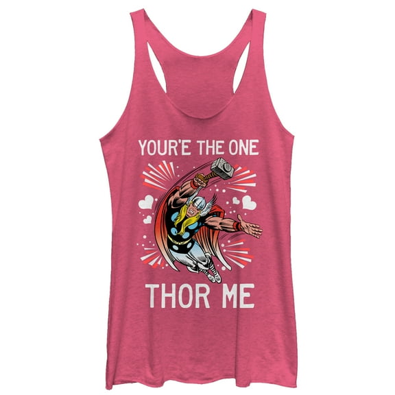 Women's Marvel Valentine You're the One Thor Me  Racerback Tank Top Pink Heather X Small
