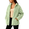 thumbnail image 2 of QUNYINEY Womens Jackets Trendy Fleece Green Lightweight Zip Up Outerwear Loose Fit Long Sleeve with Pockets Stand Collar Winter Women's Coats, 2 of 9