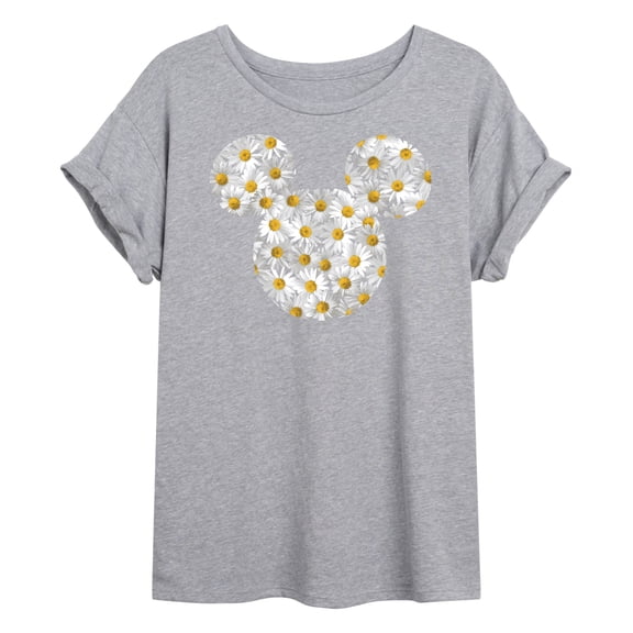Disney - Mickey Head Daisies - Juniors Oversized Graphic T-Shirt