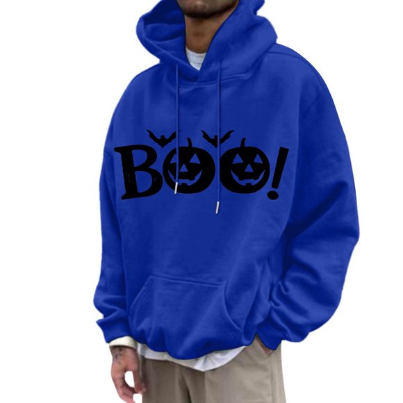 LUOGENLI Hoodies for Men Graphic Design Men's Halloween Graphic Hoodie Pullover Sweatshirt Casual Warm Lined Hooded Jacket for Fall Winter Comfort Hoodies for Men Zip up Navy Blue Blue Size XXL