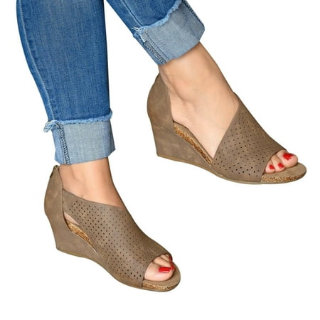 

Sunvit Heeled Sandals for Women- Casual New Style Roman High Top Hollow Summer Sandals #371 Khaki-5-5.5