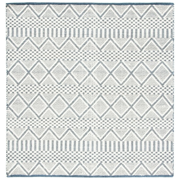 SAFAVIEH Natura Andy Geometric Wool Area Rug, Ivory/Blue, 6' x 6' Square