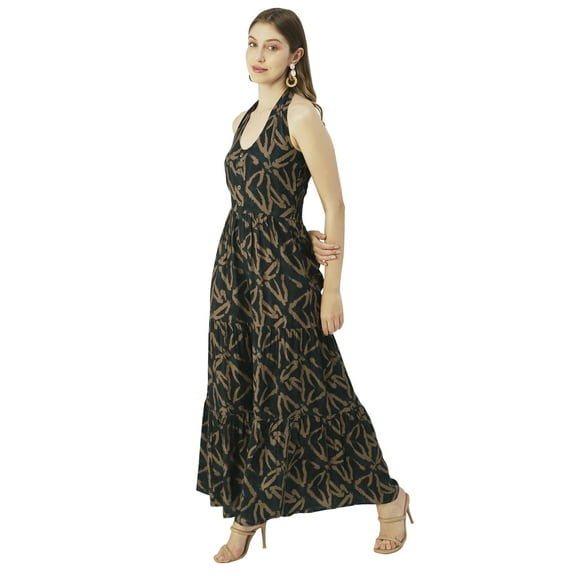 Moomaya Printed Jumpsuit For Women Viscose Rayon Halter Neck Summer Jumpsuit