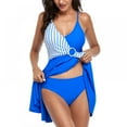 thumbnail image 2 of Femmes Imprimé Deux Pièces Maillot de Bain Doux Élastique V Cou Patchwork Robe et Slips Ensemble, 2 of 7