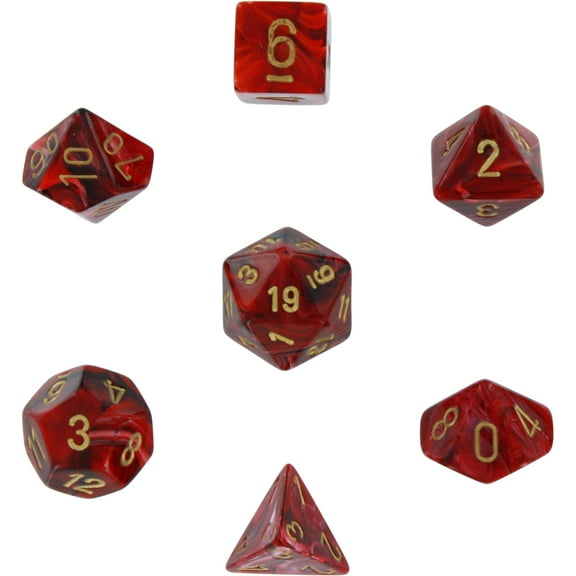 Burgundy Vortex Dice with Gold Numbers 16mm (5/8in) Set of 7 Chessex