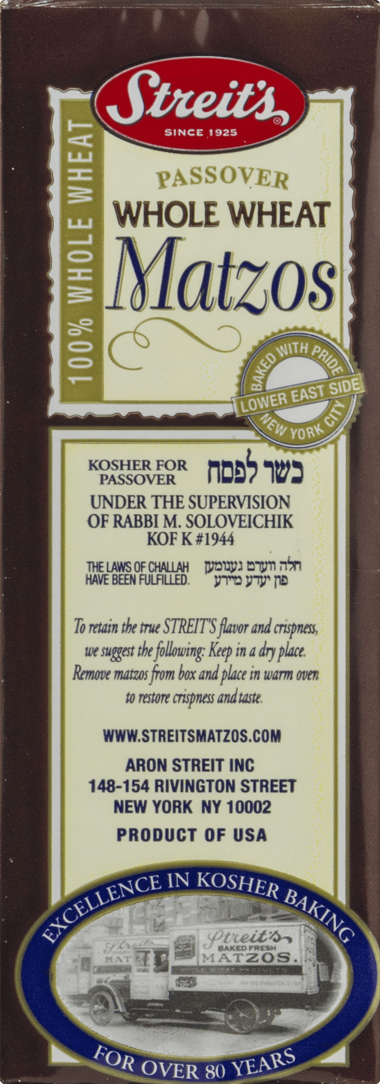 Streit's Matzo, whole wheat , Passover