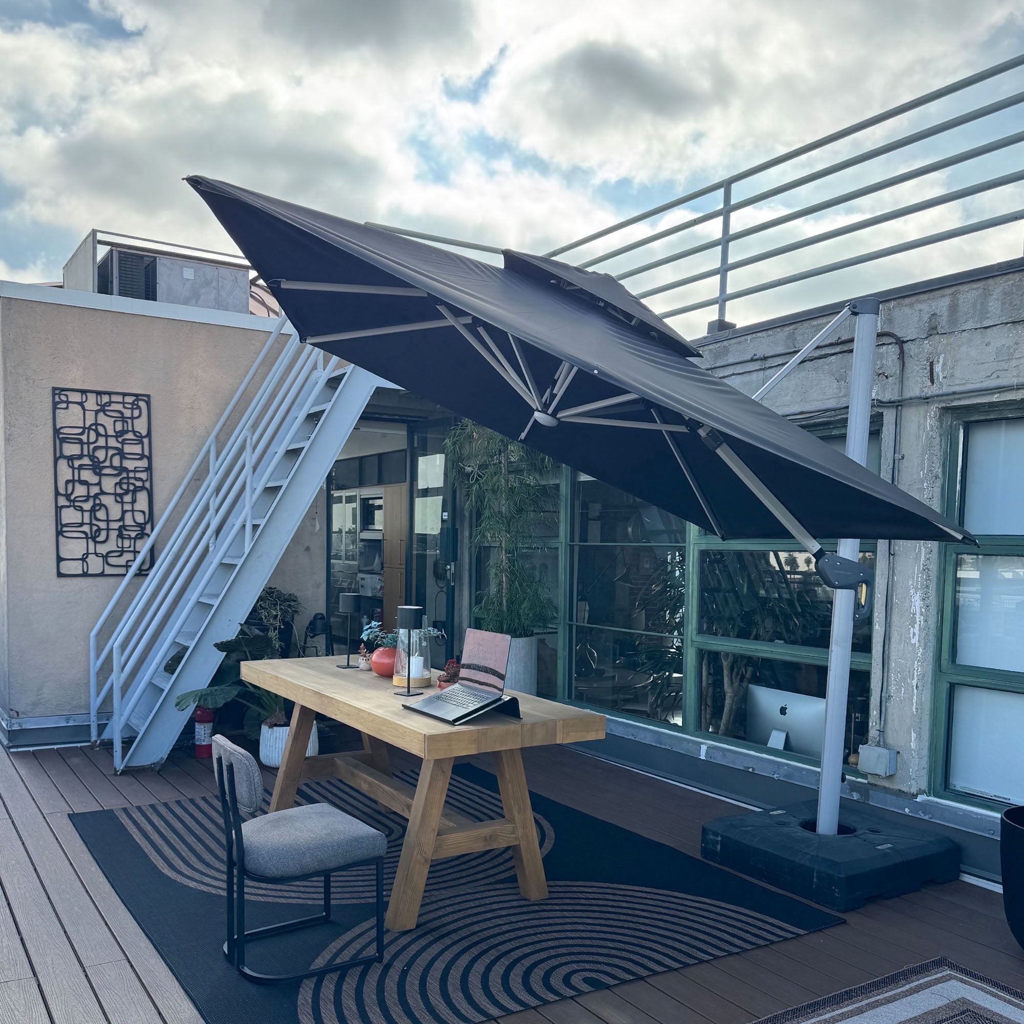 PURPLE LEAF 9 Feet Square Double Top Deluxe Solar Powered LED Patio Umbrella Outdoor Cantilever Umbrella, Gray
