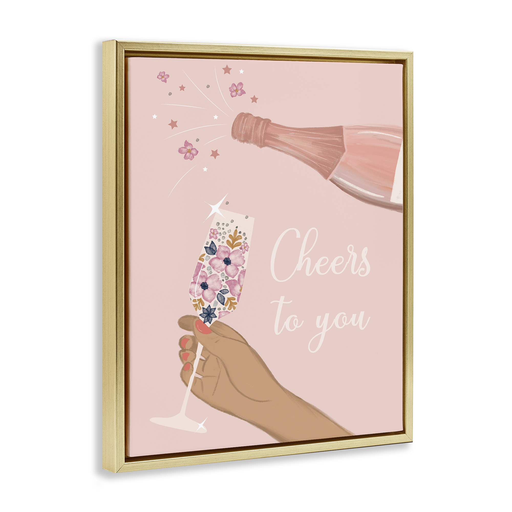 Stupell Industries Cheers To You Champagne Food & Beverage Painting Gold Floater Framed Art Print Wall Art, 17 x 21