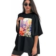 thumbnail image 3 of Plus Size Shirt for Women Oversized Black Tops for Women Short Sleeves Shirt for Women Flowers T Shirt Crewneck Shirt for Women M, 3 of 5