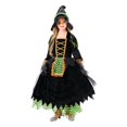 thumbnail image 1 of Disfraz de bruja de Halloween para niñas, vestido de bruja morado y negro de lujo con sombrero, perfecto para fiestas de Halloween, 1 of 5
