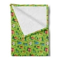 thumbnail image 2 of Summer Soft Flannel Fleece Throw Blanket, Landscape of Buildings Houses with Trees Village Plan Childish, Cozy Plush for Indoor and Outdoor Use, 50" x 60", Green Azure Blue and Mustard, by Ambesonne, 2 of 5