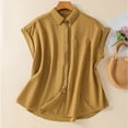 thumbnail image 2 of UAMVSH Cardigans en Coton et Lin pour Femmes Mode Coupe Ample Manches Courtes avec Poches Vestes Décontractées à Col Rabattu (Grand, Jaune), 2 of 7