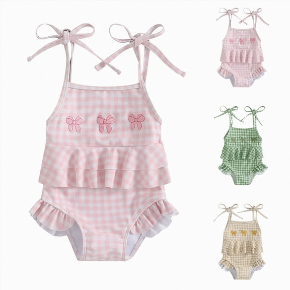 Xudanell Toddler Girl Swimsuit Baby One Piece Swimwear Summer Beach Bathing Suit for Girls (Light Yellow, 3-6 Months)