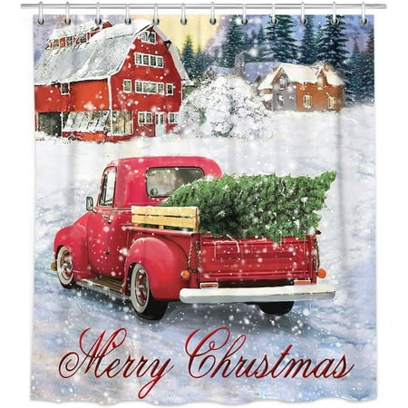 red truck christmas bathroom