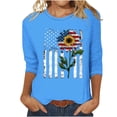 thumbnail image 3 of WREESH Independence Day Round Neck T-Shirt Women's 3/4 Sleeve Top Loose Fit Summer Fashion with Patriotic Print Blue, 3 of 4